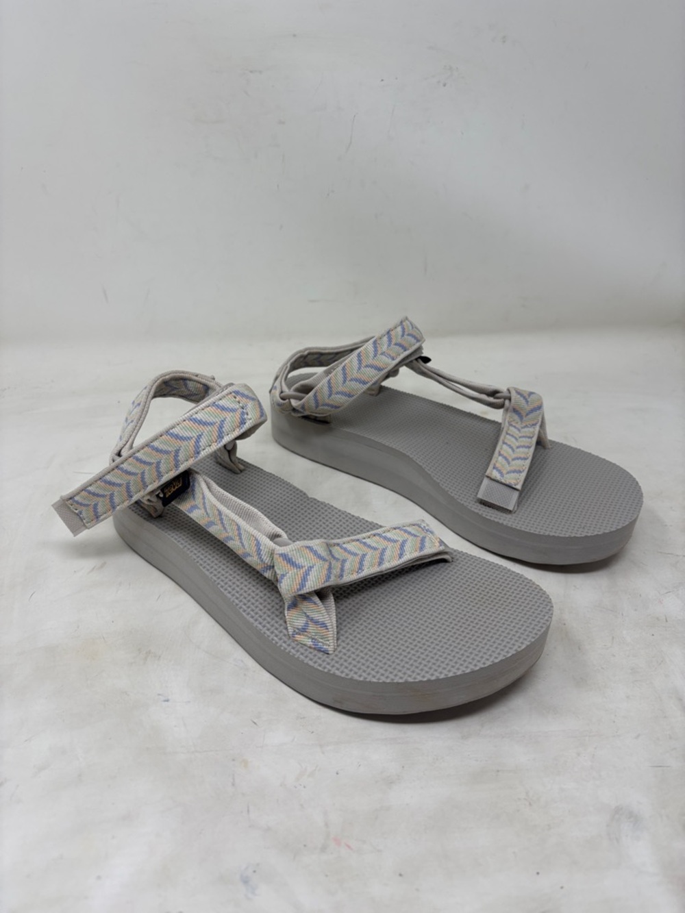 Teva Light Gray Sandals with Chevron Strap Accents
